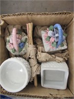 small assorted ceramics and metal tray