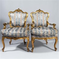 FINE PAIR OF LOUIS XV STYLE FAUTEUILS