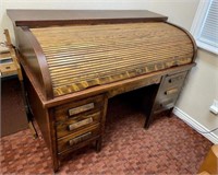 Large Antique Wood Roll Top Desk