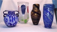 4 ART GLASS VASES