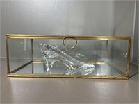 Pottery Barn Brass Display Box & Glass Slipper