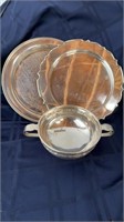 3 pieces, silver plate, includes a two handle