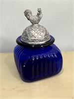 Blue Glass jar With Rooster
