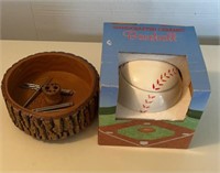 Walnut set & ceramic baseball cookie jar