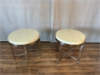 Pair of Bernhardt Leather Top & Chrome End Tables