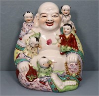 Famille Rose Laughing Buddha w/ Children