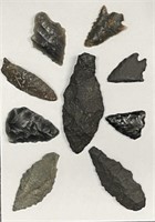 (9) Native American projectile points- ARROWHEADS