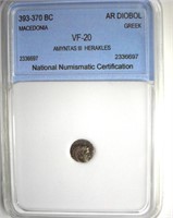 393-370 BC Amyntas III Herakles NNC VF20 AR Diobol