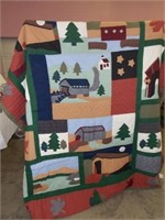 Quilt in fall colors, wide hand stitches, 90" x 9-