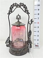 Victorian Silver Plate Cranberry Art Glass Pickle