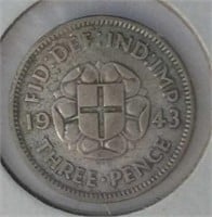 1943 British 50% Silver 3 Pence