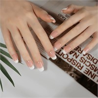 Nude Gel Nail Stickers with White Tips 28 Stickers