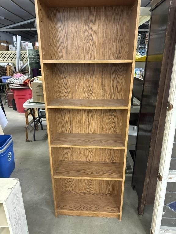 6 foot tall wooden bookcase with 5 shelves