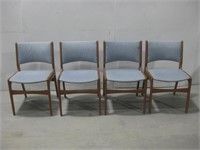 Four MCM Teak Wood Blue Stripped Chairs See Info