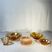 Amber Colored Assortment of Carnival Glass