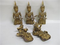 Five Vintage Wood Thailand Figures