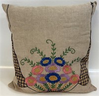 PRETTY VINTAGE HAND EMBROIDERED ACCENT PILLOW