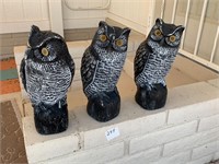 3 Plastic Owls