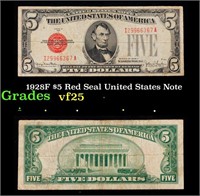 1928F $5 Red Seal United States Note Grades vf+