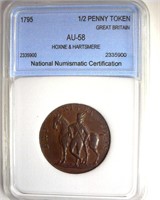 1795 1/2 Penny Token NNC AU58 Hoxne & Hartsmere