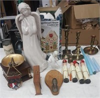 Vintage Lot Of Christmas Items / Brass Candle