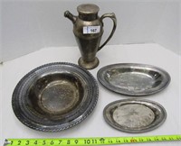 Silver Plate Teapot & 2 Bowls