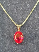 SS Oval Lab Created Ruby Pendant w/ Chain