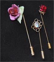 3  flower  stickpins