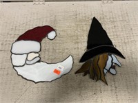 Colored Slag Glass Type Santa and Witch