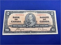 1937 $2 Canada Bank Note L/R 4208562 Low Miintage
