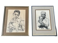 Two Mid Century African Woman Etchings