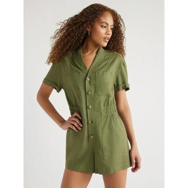 XS Free Assembly Women’s Utility Romper Green AZ26