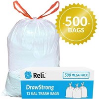 Reli. 13 Gal Drawstring Trash Bags  500  White