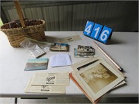 OLD VINTAGE PHOTOS, POSTCARDS, BASKET EXT