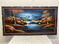 Fall Scene Painted on Brown Cloth