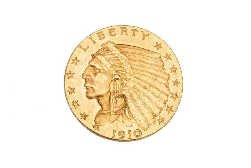 AMERICAN INDIAN HEAD 2 1/2 GOLD COIN 1910, 4.2g