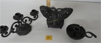 3 cast iron candle holders