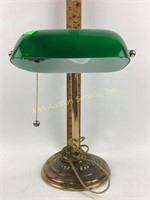Bankers style desk lamp with green shade, unsure