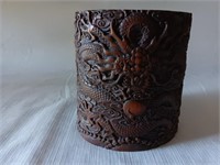 Chinese antique Bamboo Carved Dragon Pen Holder