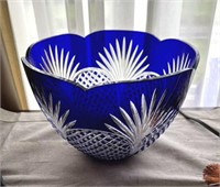 Cobalt Cut to Clear Crystal Bowl