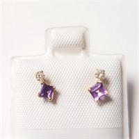 $400 10K  Amethyst(0.44ct) Diamond(0.06ct) Earring