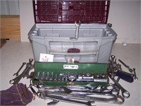 tool box with wrenches and socket set plus more