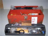 Red tool box with nut drivers and more