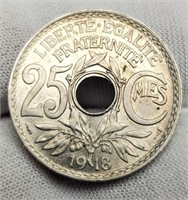 1918 France 25 Centimes AU Grade