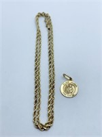 14K CHAIN AND 14K ST. JUDE PENDANT 16" CHAIN 7.7