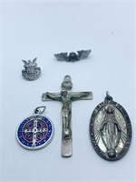 STERLING CROSS AND PINS 31.8 GRAMS