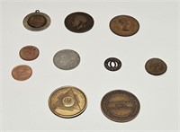 LOT OF FORIEGN COINS RAILROAD TOKEN ODDS