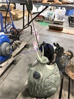 Concrete vase (13.5" tall) w/ flowers yard art