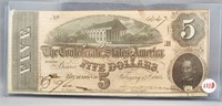 $5 Confederate States of America 2-17-1864 note.