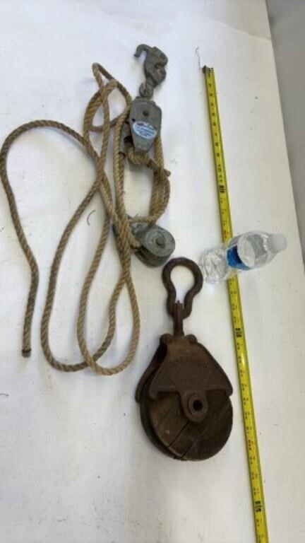 Vintage Pulley/Hoist with Rope, Antique Myers